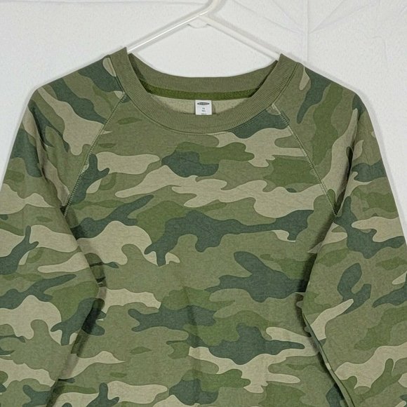 Old Navy Sweatshirt Womens XS Tall Green Camo Crewneck Fleece Lined - Picture 3 of 10
